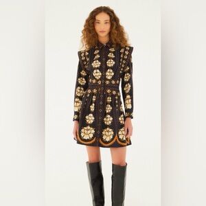 NWT FARM RIO - Black Bold Flowers Long Sleeve Organic Cotton Mini Dress (S)